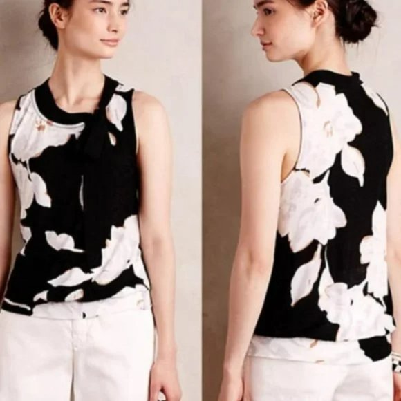 Anthropologie Tops - Anthropologie/Deletta Black Floral Sleeveless Top